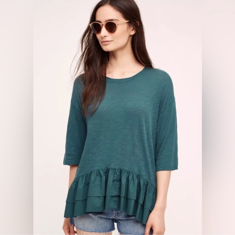 Anthropologie Akemi + Kin Ruffle Peplum Oversized Tee